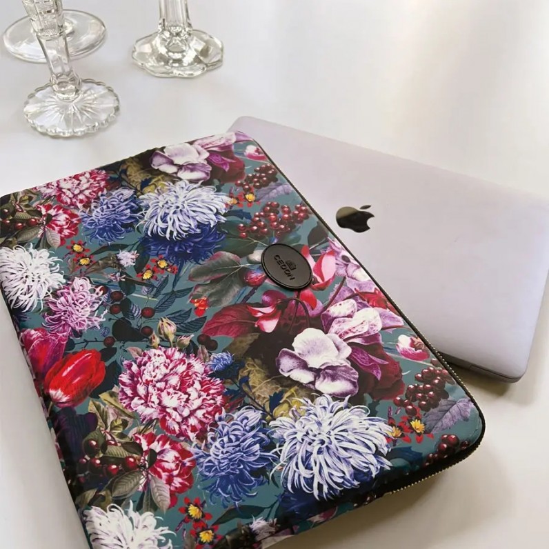 EASY LAPTOP CASE 'FLOWER BOUQUET PETROL'